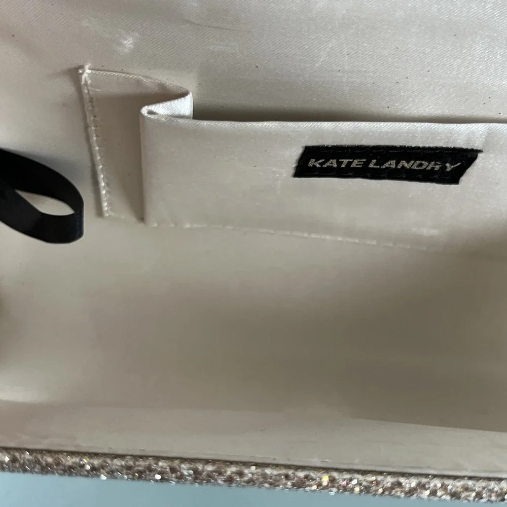 Kate Landry‎ Evening Gold Glitter With Rhinestone Brooch Style Clutch/Crossbody